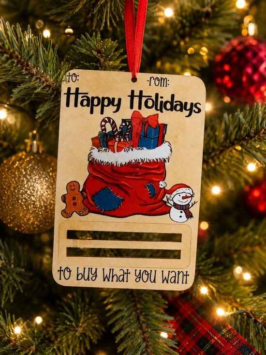 Christmas Wooden Money Holder Ornament  NIP Other - Christmas Wooden Money Holder Ornament NIP